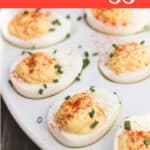 image for pinterest sharing with text overlay of recipe title Deviled Eggs