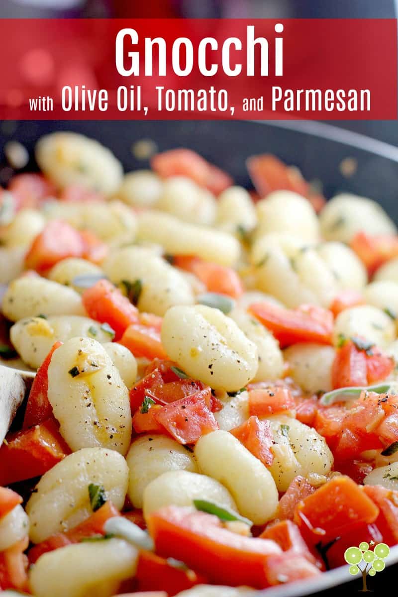 This quick and easy weeknight meal is a perfect little dinner to have in your arsenal for those busy stressful weeks. Quick-cook, Gnocchi with Olive Oil, Tomato, and Parmesan with ingredients make for a satisfying, affordable, lovingly elegant vegetarian dinner. #food #vegetarian #dinner #quick #recipe #gnocchi #parmesan