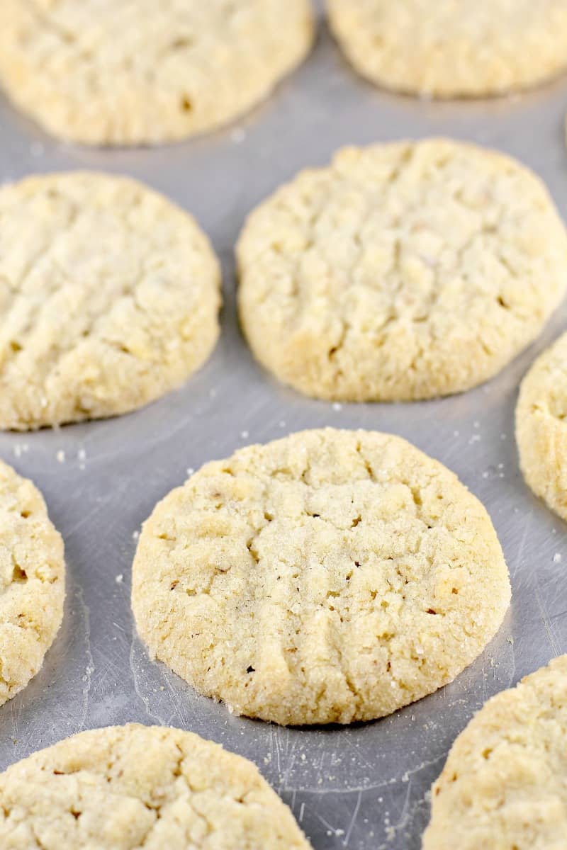 potato chip cookies on a metal sheet after baking