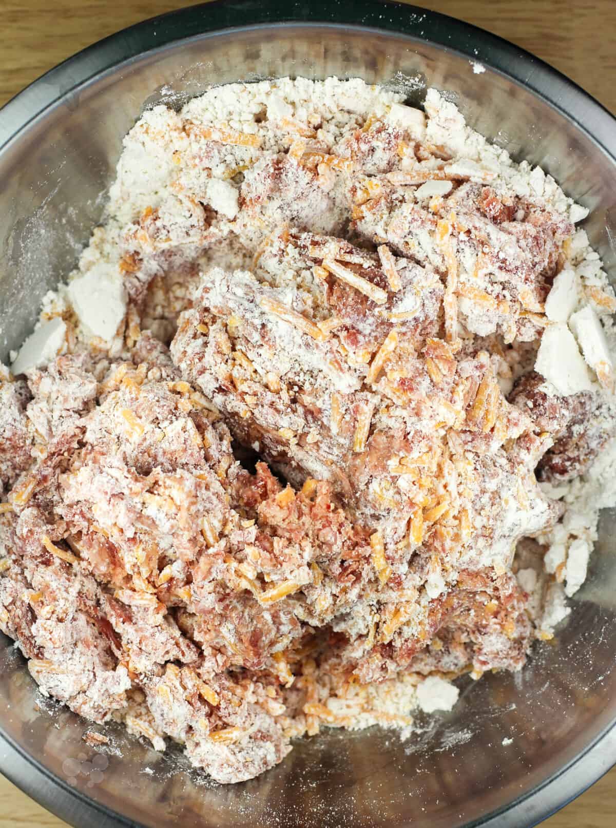 recipe ingredients in metal mixing bowl