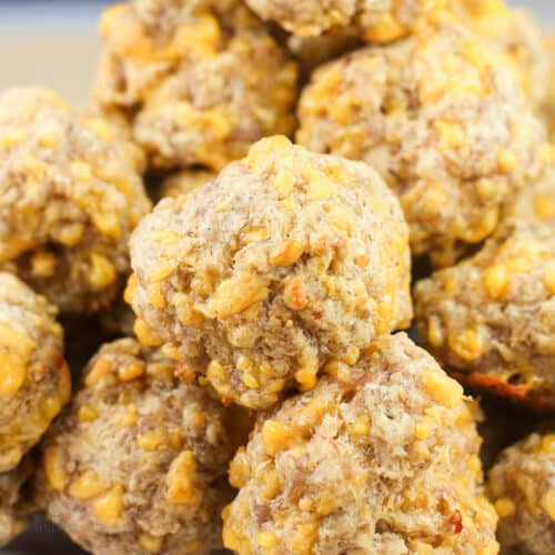 close view of prepared Bisquick sausage balls