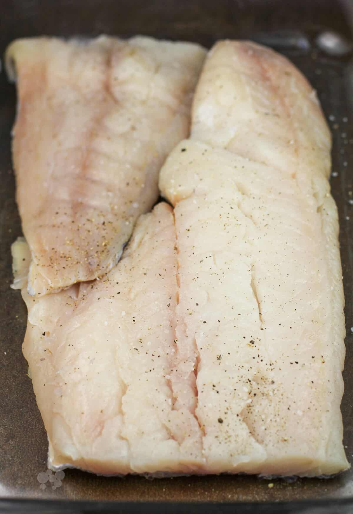 uncooked fish in bake dish