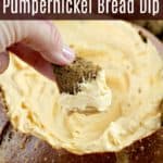 Cheddar Beer Pumpernickel Bread Dip is a recipe from my childhood and lifelong favorite bread dip of all time. Of course you can use other bread, but the match this hoppy cheesy beer dip makes with pumpernickel bread is magical. #recipe #food #partyfood #appetizer #beer #recipeswithbeer