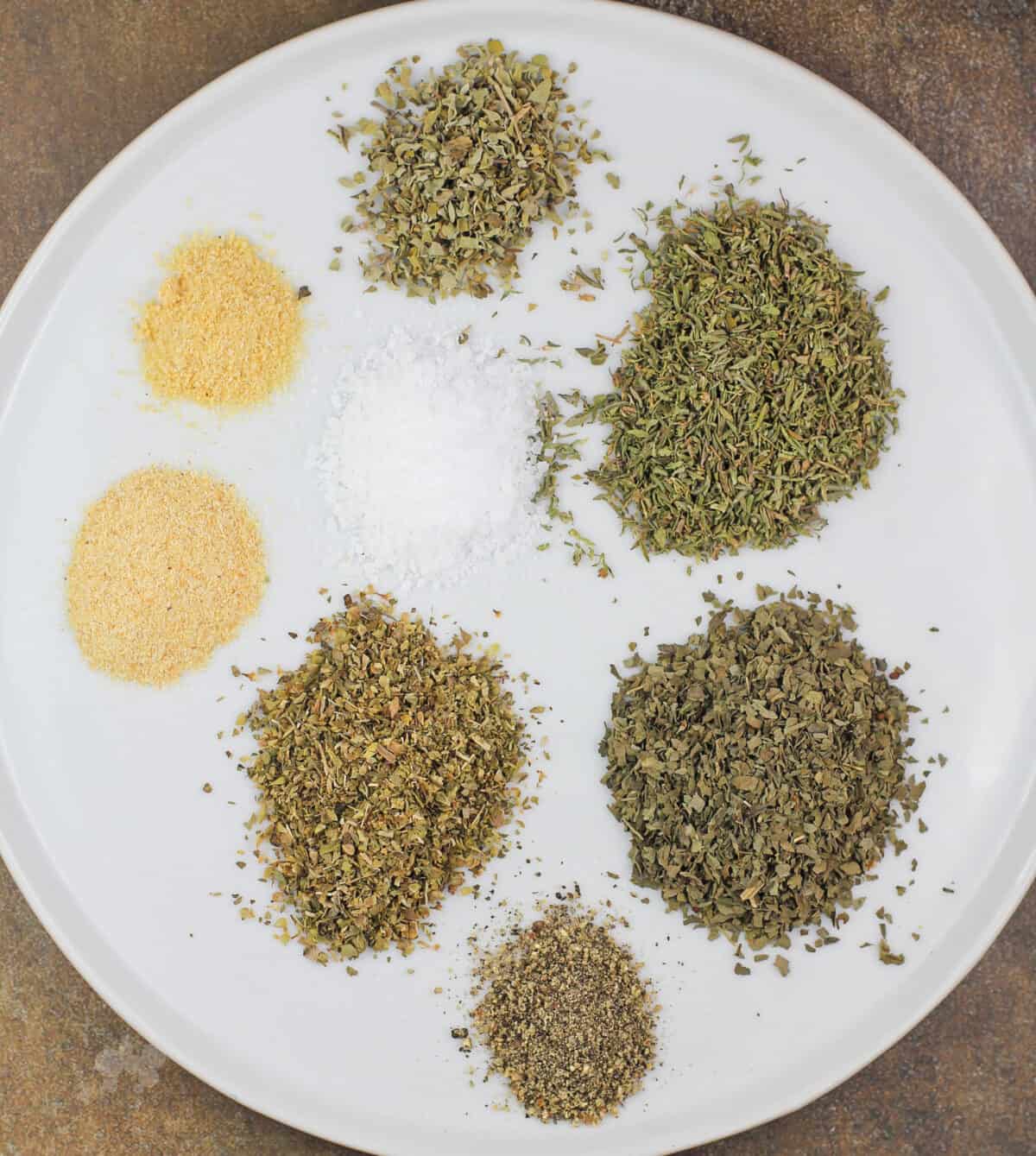 white plate showing the ingredients beofre mixing