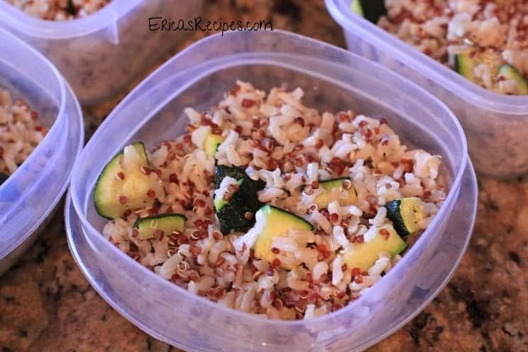 Baked Salmon with Brown Rice, Red Quinoa, and Zucchini