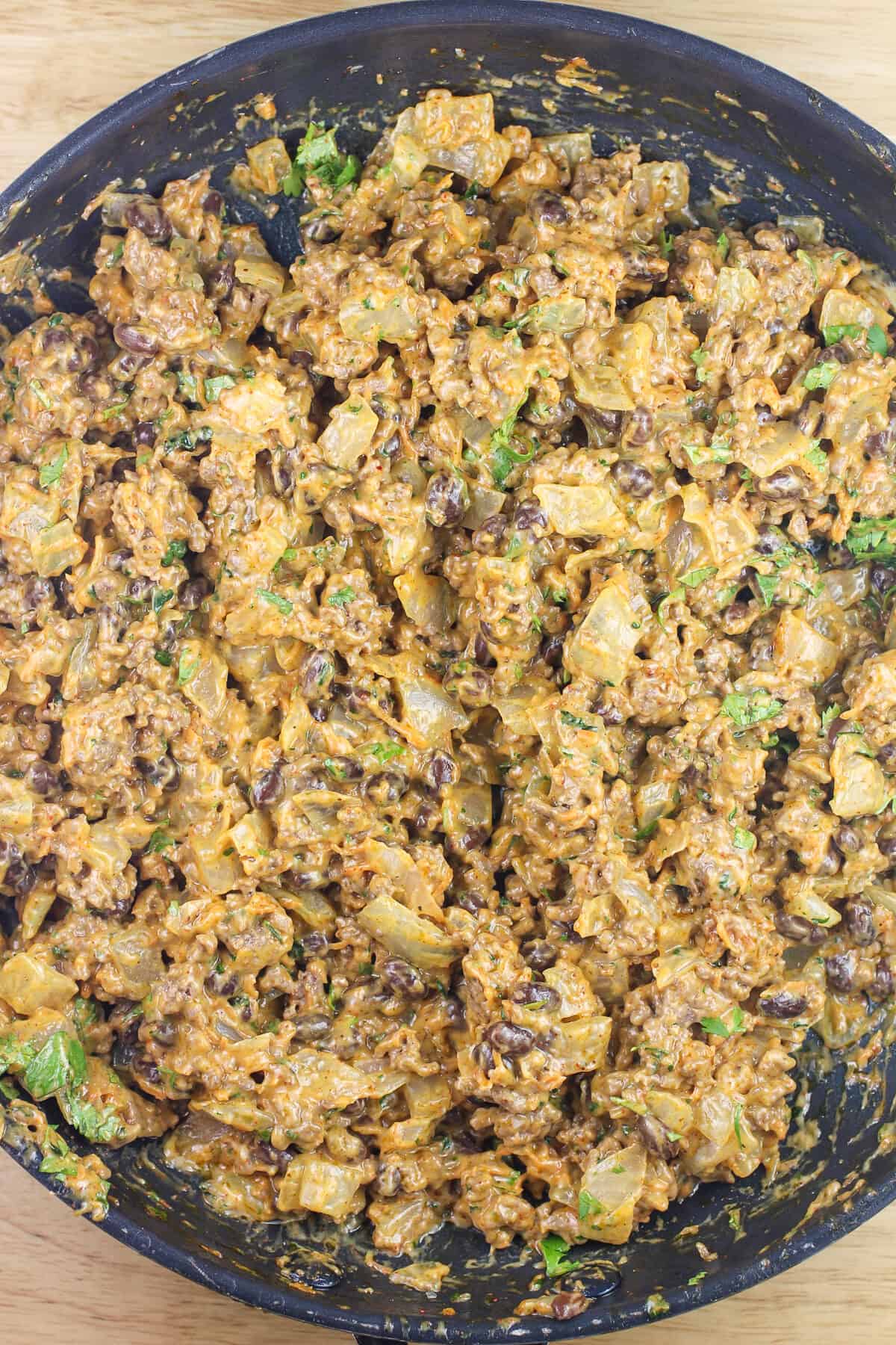 prepared meat filling in skillet