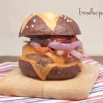 BBQ Bacon Double Cheeseburgers on Homemade Pretzel Buns | EricasRecipes.com