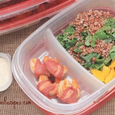 Bacon-Wrapped Shrimp with Kale and Quinoa Salad