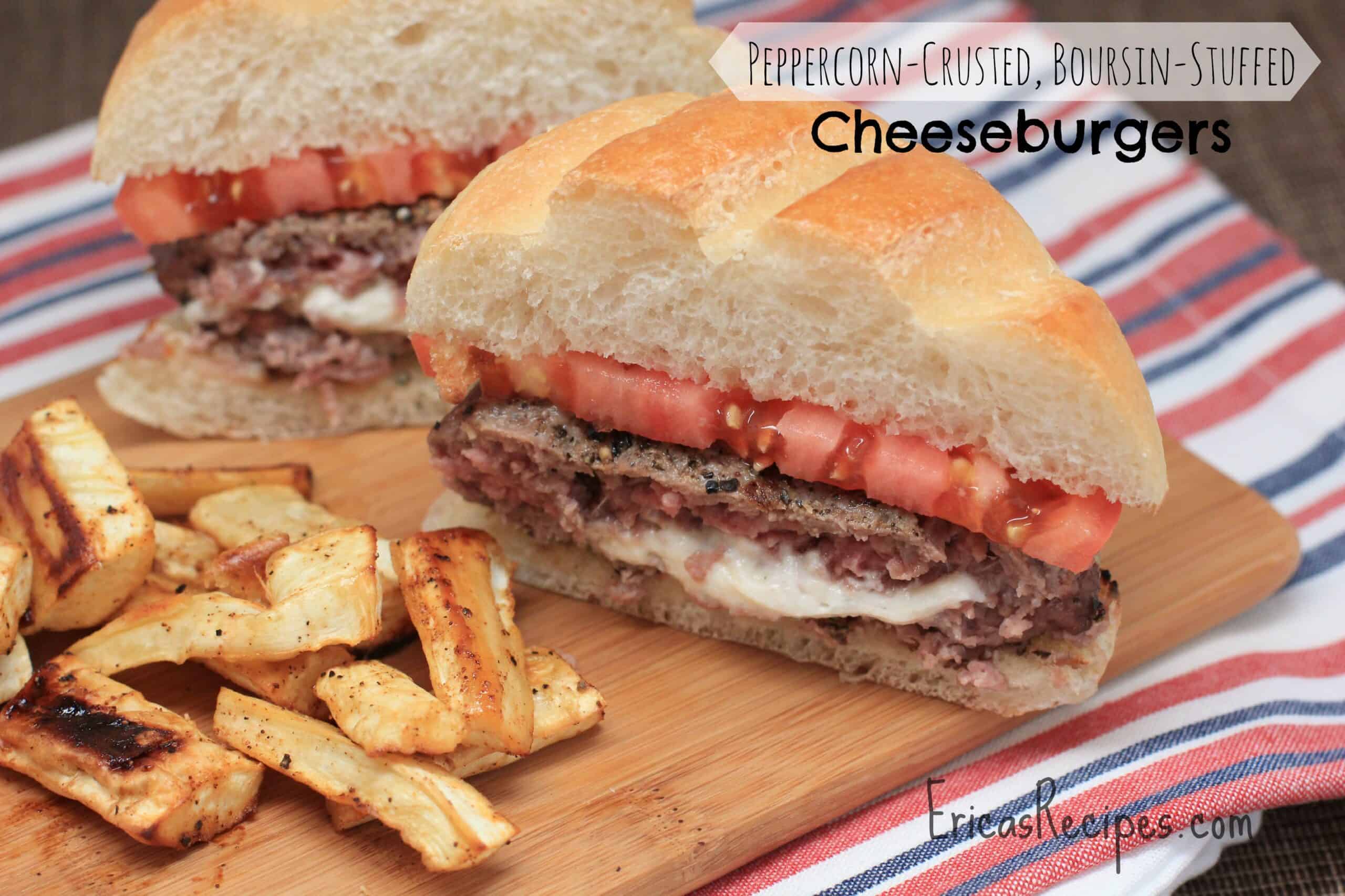 Peppercorn-Crusted, Boursin-Stuffed Cheeseburgers
