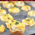 image for pinterest sharing of potato cup with text overlay title Ranch Mashed Potato Cups