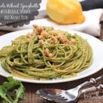 Whole Wheat Spaghetti with Arugula, Spinach, and Walnut Pesto