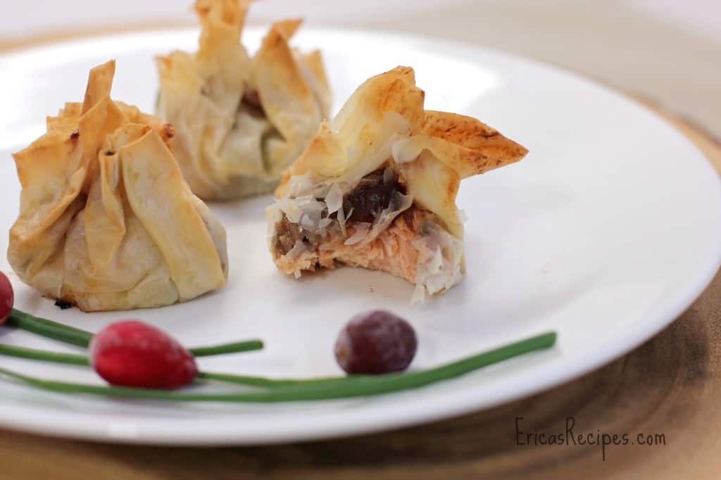 Salmon-Dijon Purses with Cranberry BBQ Sauce