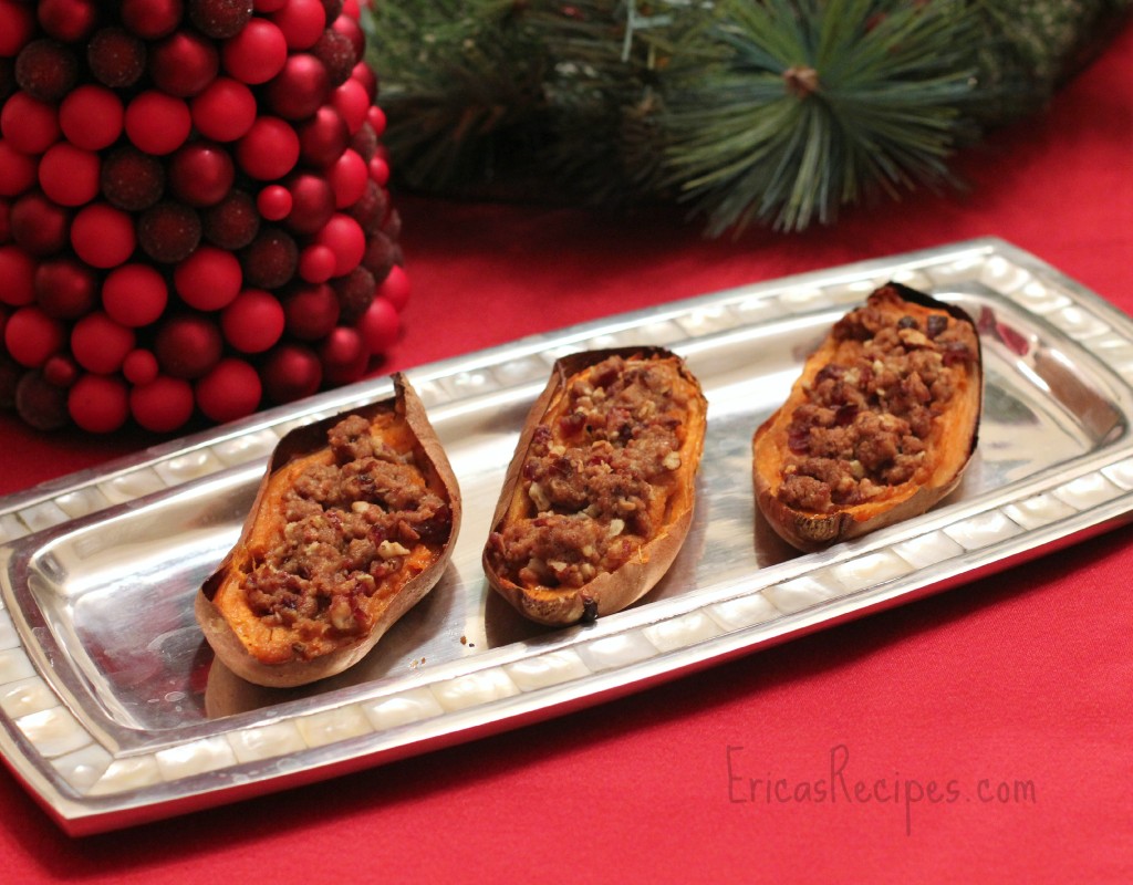 Twice Baked Sweet Potatoes with Cranberry and Biscoff Cookie Streusel