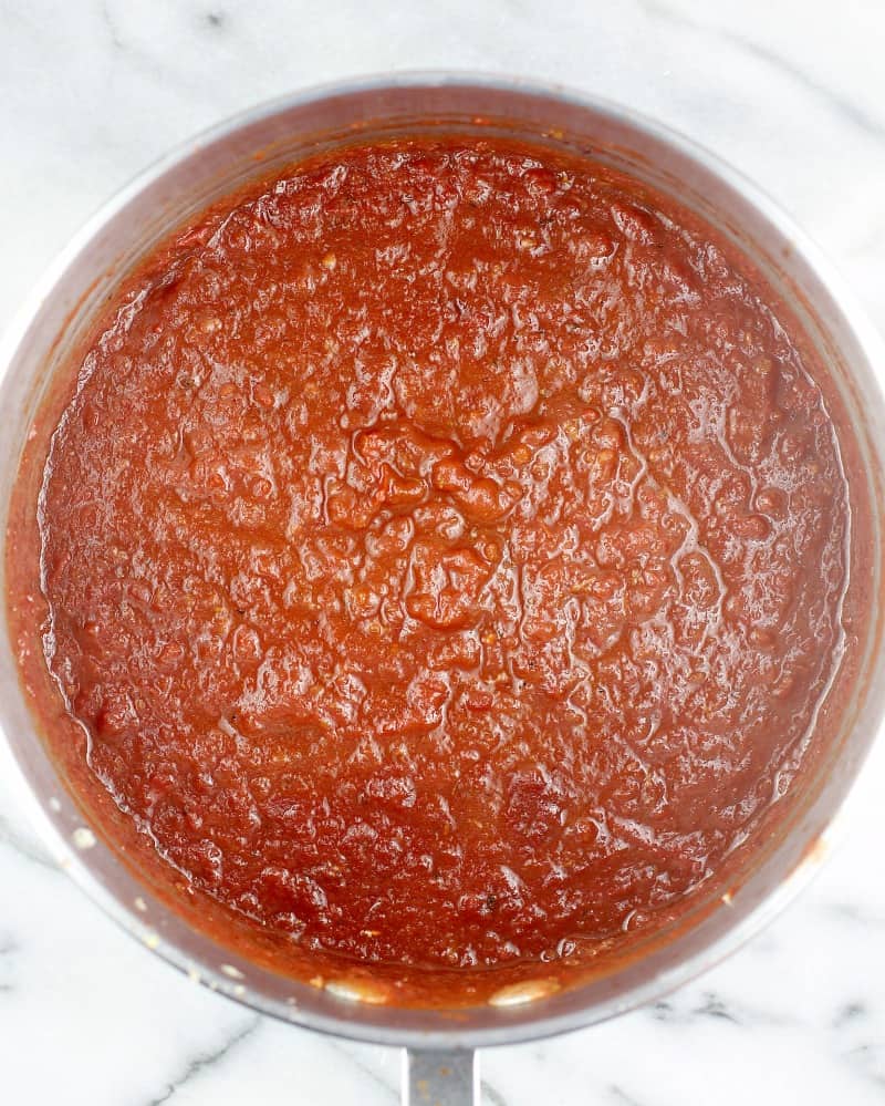 top down view into pan with finished recipe