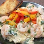 Creamy Shrimp and Arugula Fettuccine with Grilled Peppers