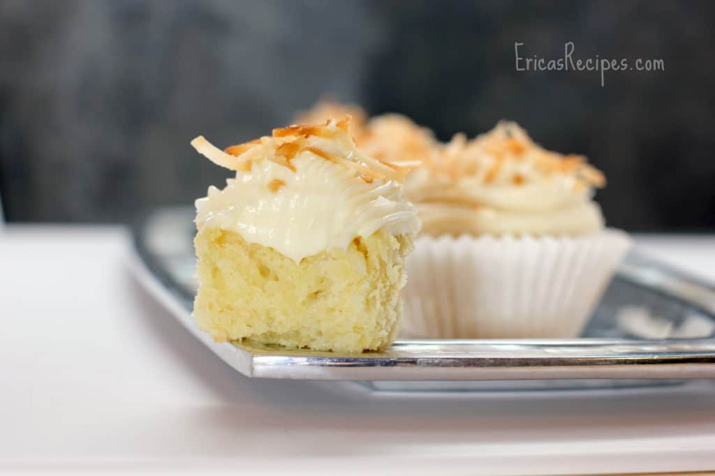 Pineapple Coconut Cupcakes with Honey Cream Cheese Frosting - EricasRecipes.com