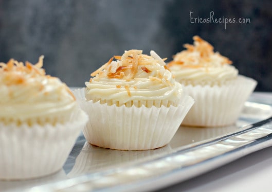 Pineapple Coconut Cupcakes with Honey Cream Cheese Frosting