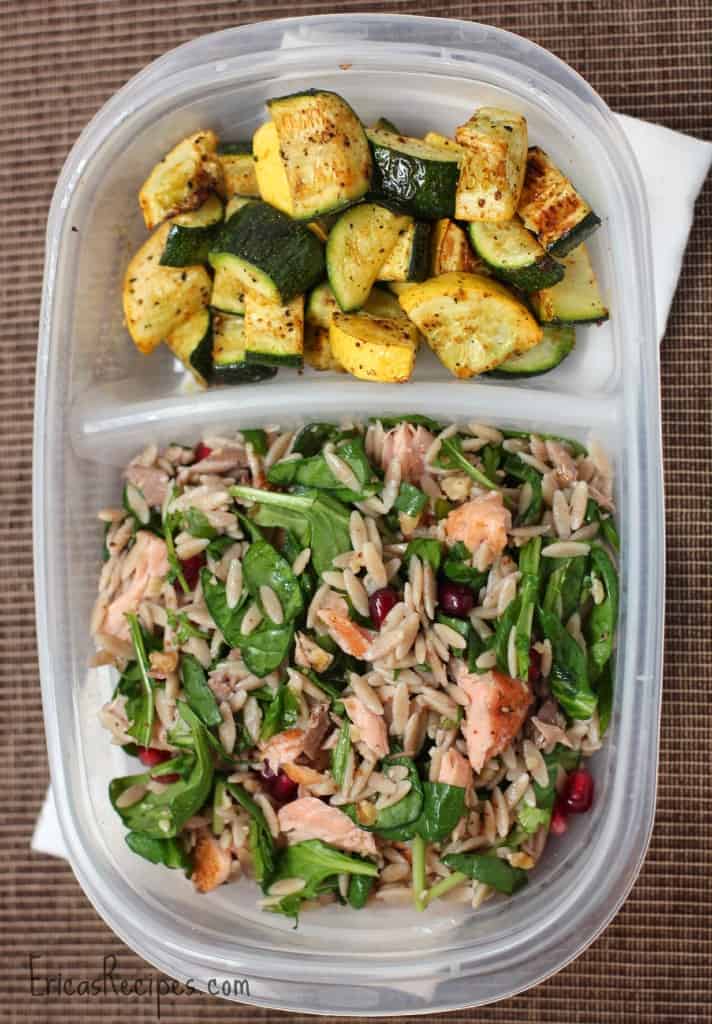 Orzo Power Salad with Salmon, Walnuts, and Greens