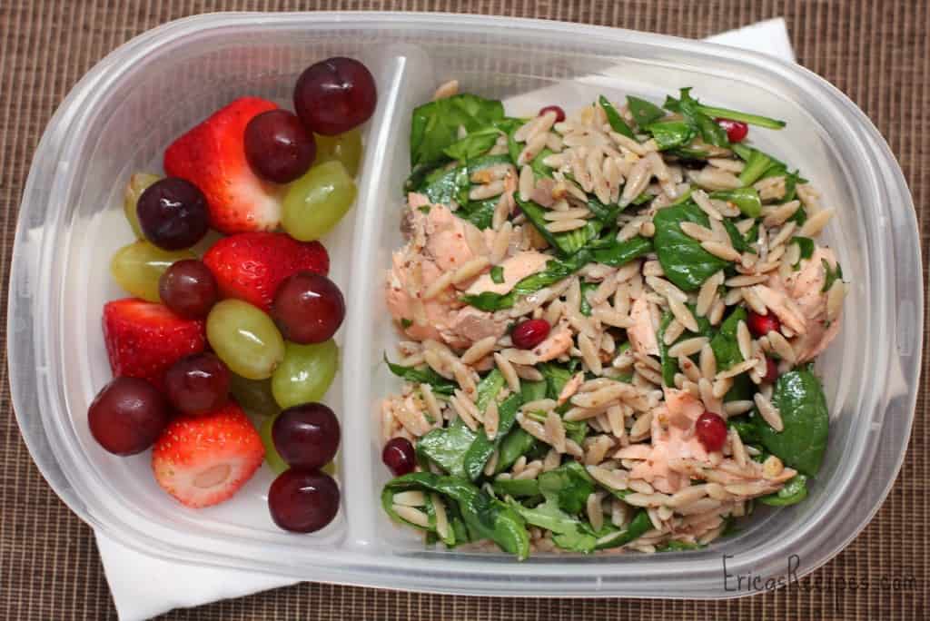 Orzo Power Salad with Salmon, Walnuts, and Greens