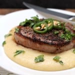 Bacon-Wrapped Peppercorn Filet with Pepperjack Grits