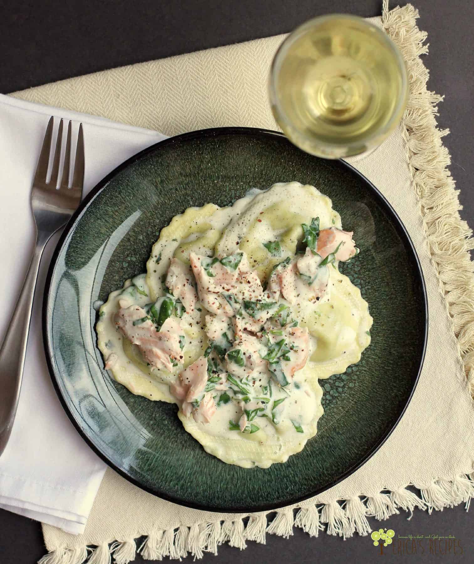 Weeknight Ravioli with Spinach, Salmon, and Boursin Cheese Sauce