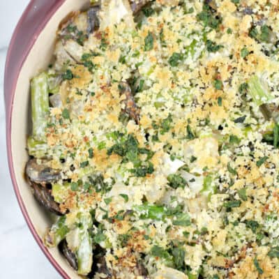 top down view of finished asparagus casserole