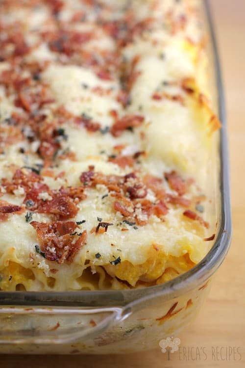 Bacon, Sage, and Butternut Squash Lasagna Rolls from EricasRecipes.com
