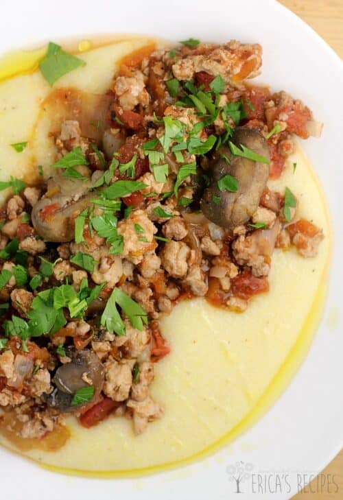 Turkey Bolognese over Smoked Gouda Grits {A Freezer-to-Crockpot Meal}