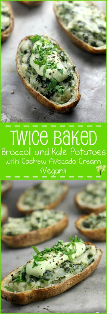Twice Baked Broccoli and Kale Potatoes with Cashew Avocado Cream {Vegan} https://wp.me/p4qC4h-3ns