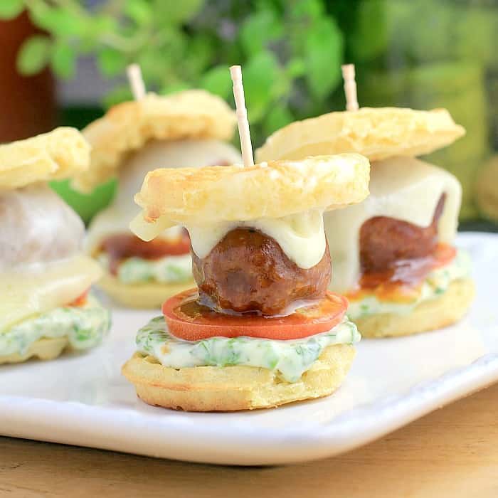 Barbecue Meatball Waffle Sliders