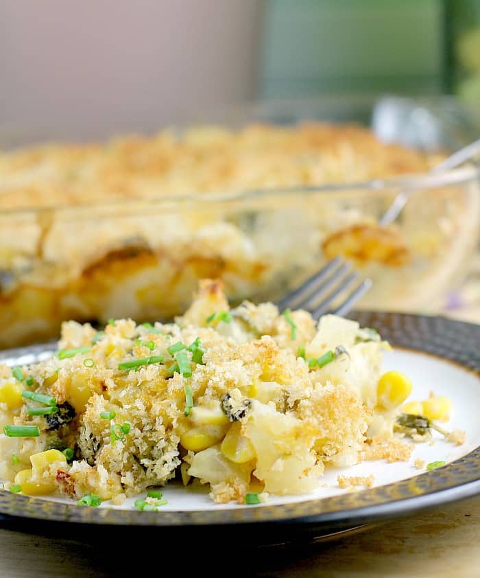 Chipotle Corn, Poblano, and Potato Gratin