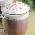 image for sharing on pinterest with multiple photos and text overlay recipe title Red Velvet Latte