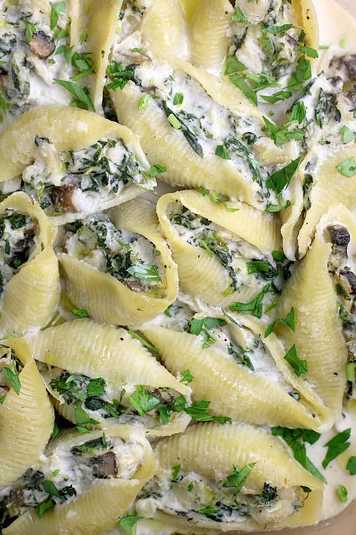 Spinach Artichoke Stuffed Shells in Dijon-Chardonnay Sauce