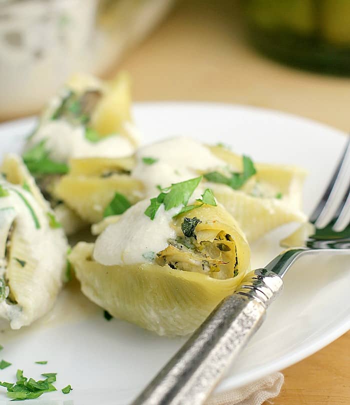 Spinach Artichoke Stuffed Shells in Dijon-Chardonnay Sauce