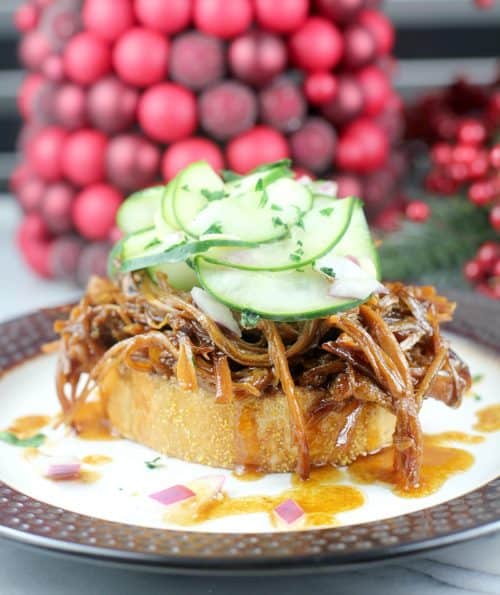 Hoisin Honey Pulled Pork with Pickled Cucumber Salad #DonVictorHoney #HoneyForHolidays #ad