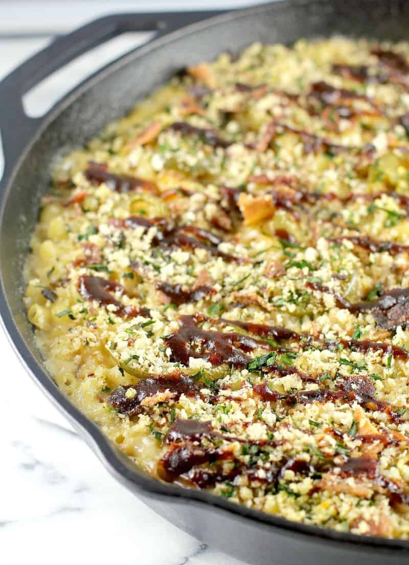Pulled Pork Macaroni and Cheese with Crispy Bacon and Herb Topping