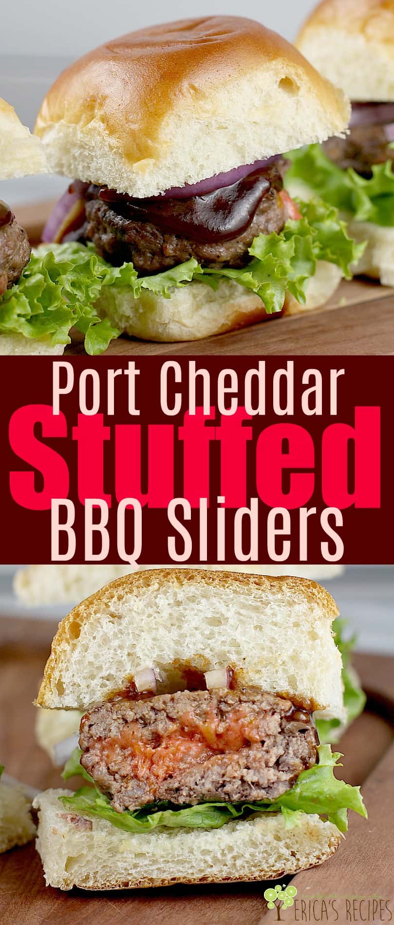 Port Cheddar Stuffed BBQ Sliders and no grill needed! #InspireWithCheese #ad #sliders #beef #recipe