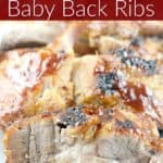 pin image with text overlay Beer Barbecue Baby Back Ribs