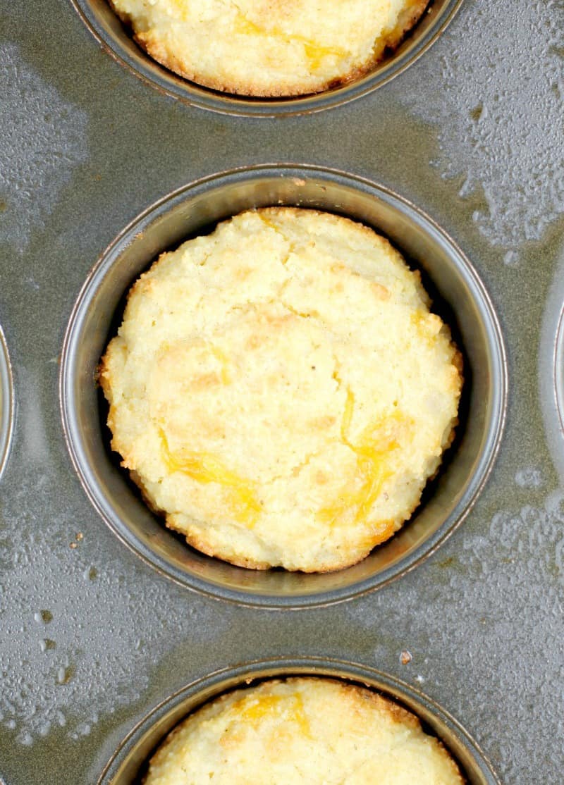 downward view of cooked biscuit in muffin tin