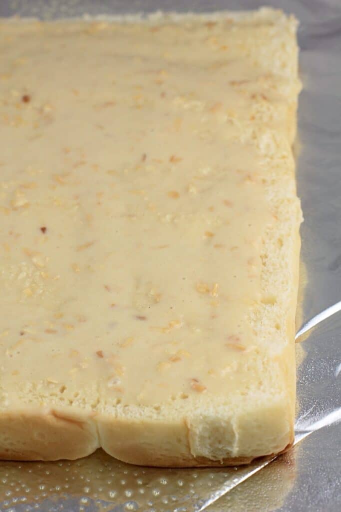 top view of mayonnaise mixture on the bread