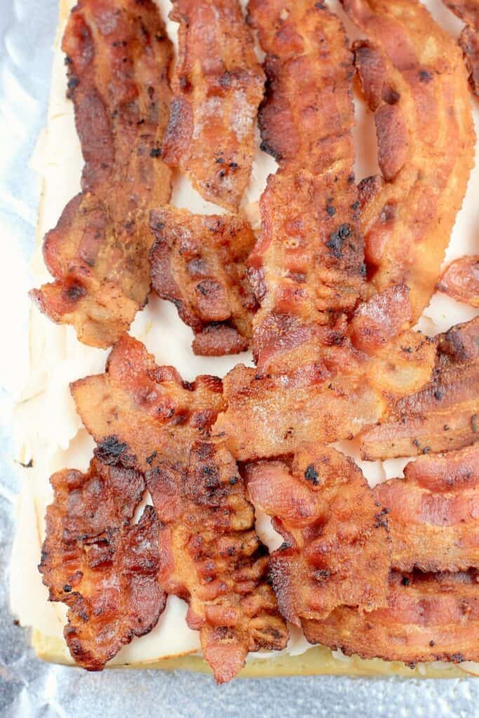 top view of the bacon on the turkey