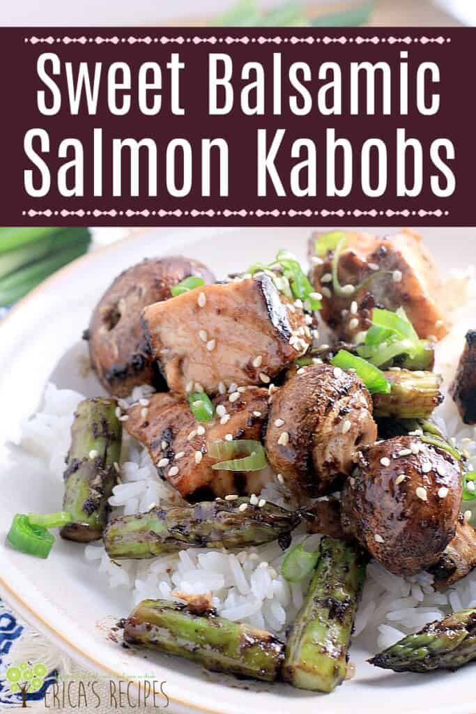 Mushrooms, asparagus, and succulent salmon, covered in a sweet balsamic honey glaze and grilled up to perfection.