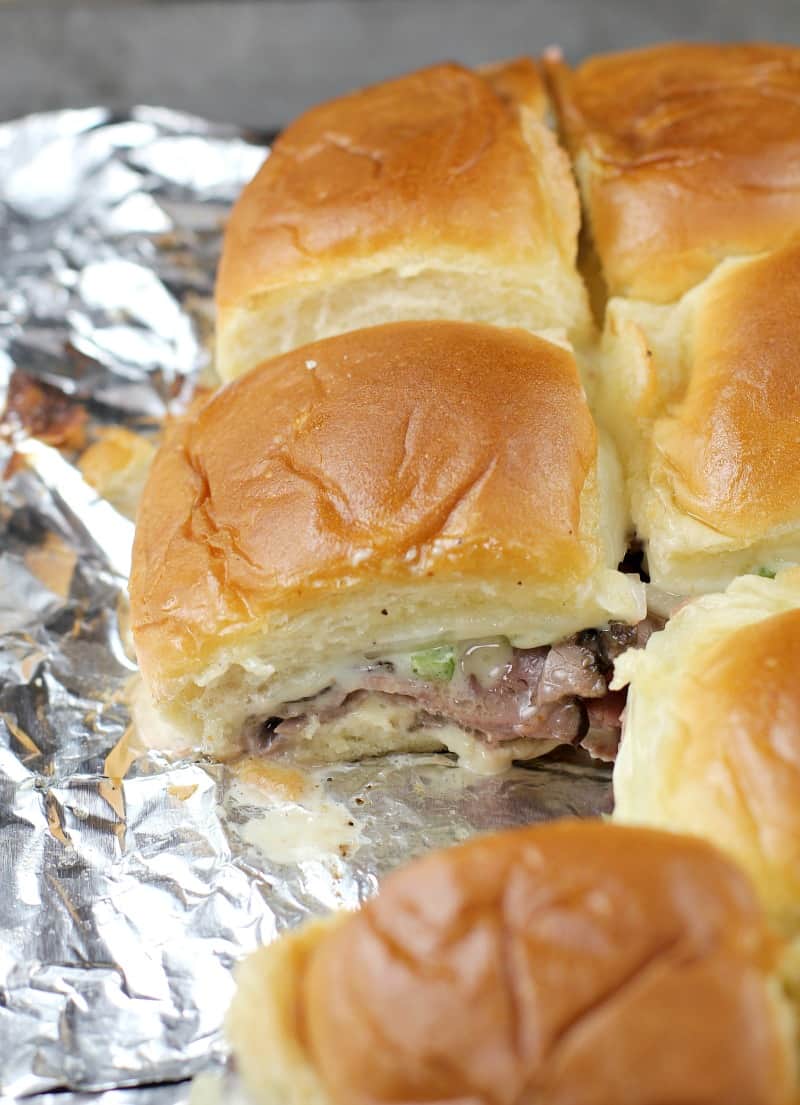 philly cheesecake slider on foil