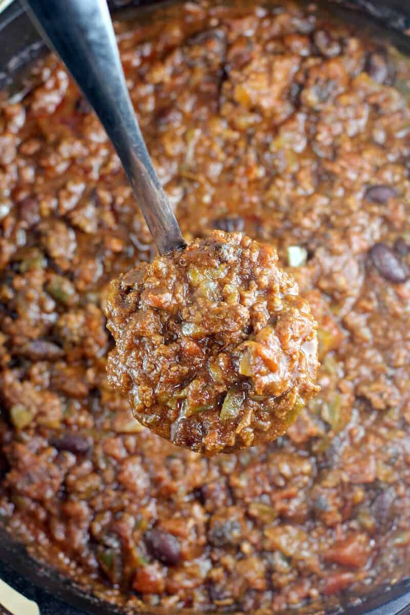 ladle scooping up chili