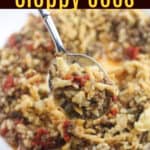 image for pinterest of finished backcountry sloppy joes with text overlay recipe title