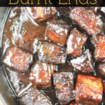 image for pinterest with text overly recipe title pork belly burnt ends