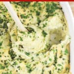 image for pinterest sharing with text overlay recipe title Gruyere, Garlic, and Gouda Mashed Potatoes