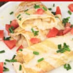 image for sharing on pinterest with text overlay recipe title Crepes with Chicken and Potato
