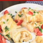 image for sharing on pinterest with text overlay recipe title Crepes with Chicken and Potato