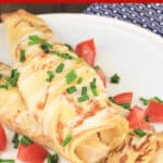 image for sharing on pinterest with text overlay recipe title Crepes with Chicken and Potato